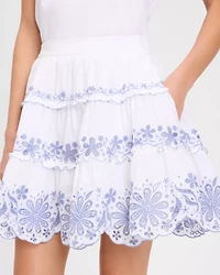Floral Embroidered Tiered Mini Skirt