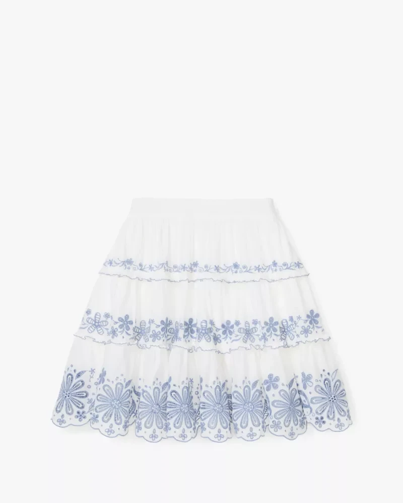 Floral Embroidered Tiered Mini Skirt
