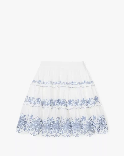 Floral Embroidered Tiered Mini Skirt