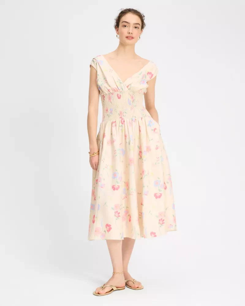 Whimsical Garden Smocked Midi Dress