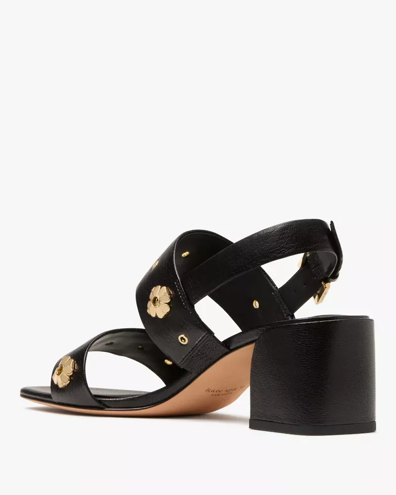 Spade Flower Stud Block Heels