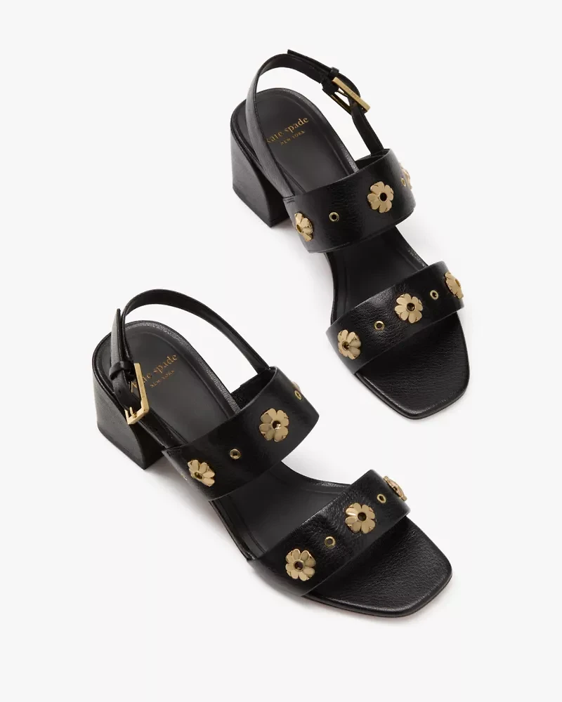 Spade Flower Stud Block Heels