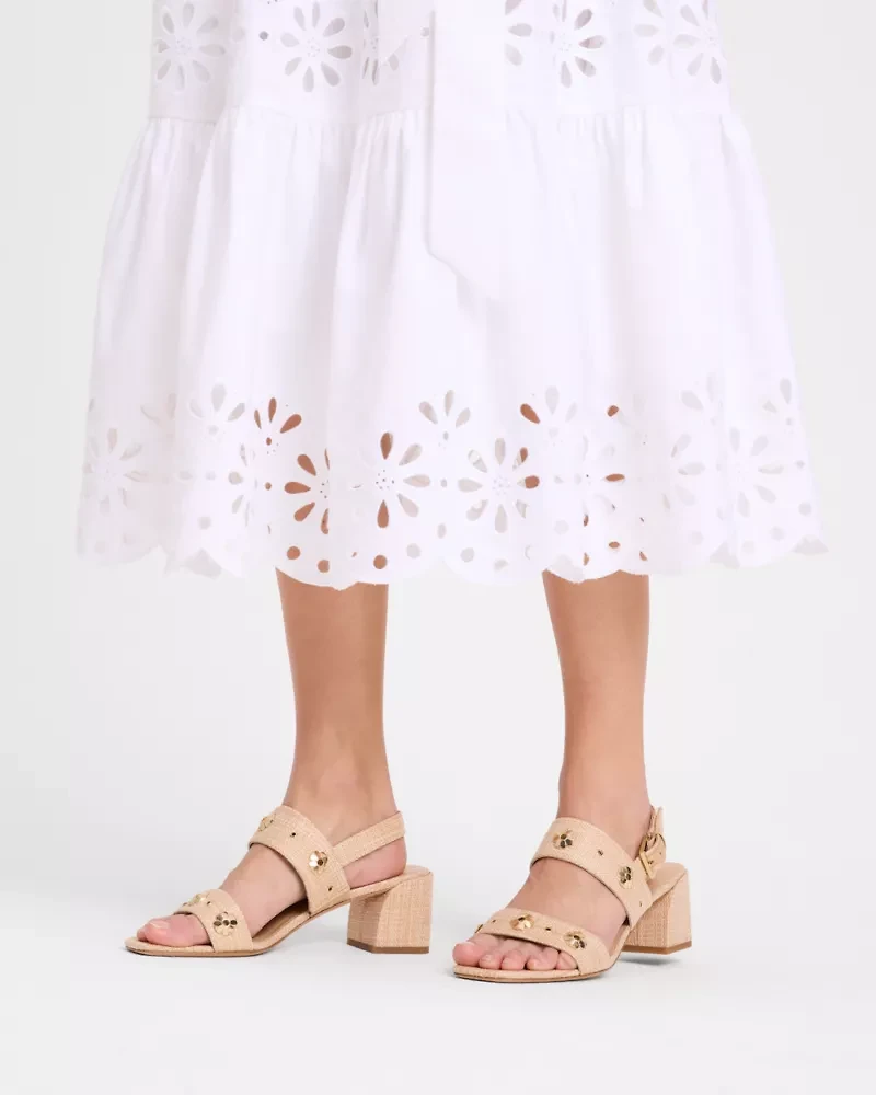 Spade Flower Stud Block Heels