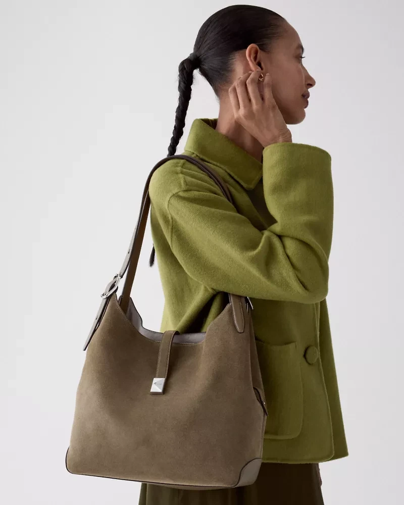 Deco Suede Large Shoulder Bag