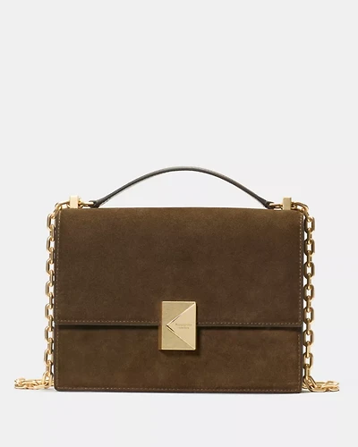 Deco Suede Chain Shoulder Bag