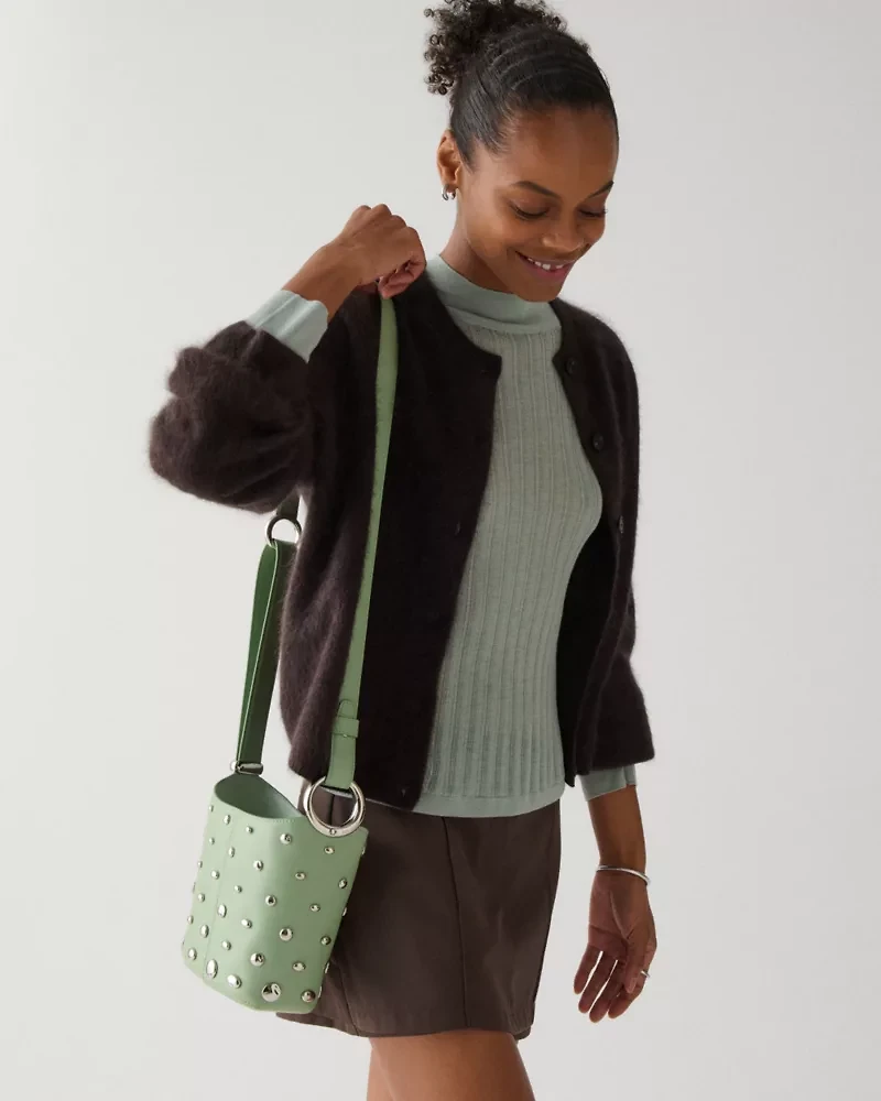 Halo Studded Mini Bucket Bag