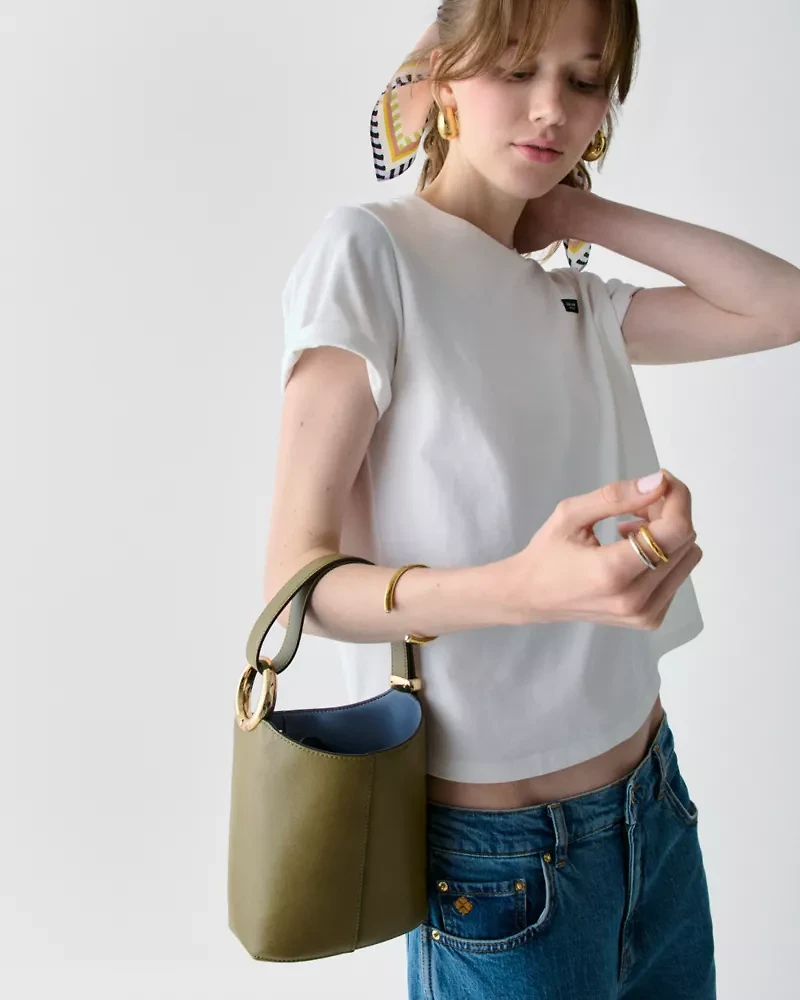 Halo Glazed Leather Mini Bucket Bag