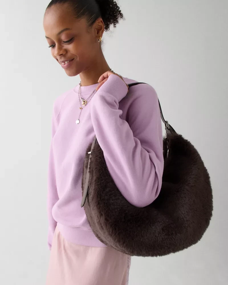 Nova Faux Fur Large Crescent Shoulder Bag