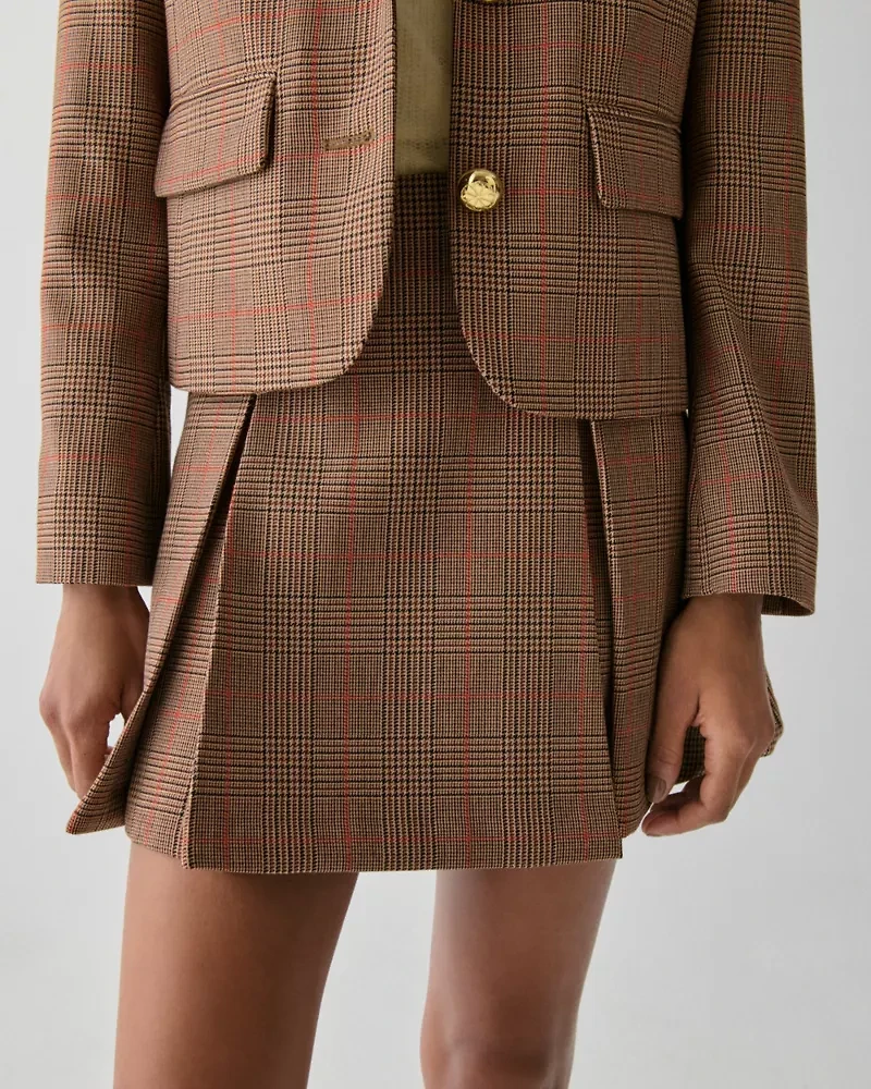 Plaid Box Pleat Mini Skirt