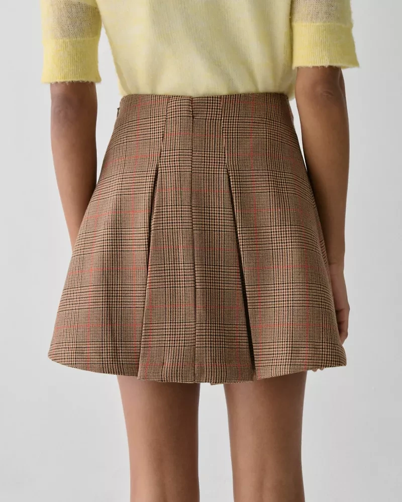 Plaid Box Pleat Mini Skirt