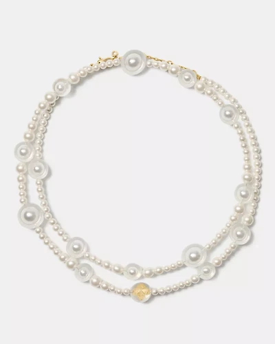 Spade Flower Pearl Long Statement Necklace