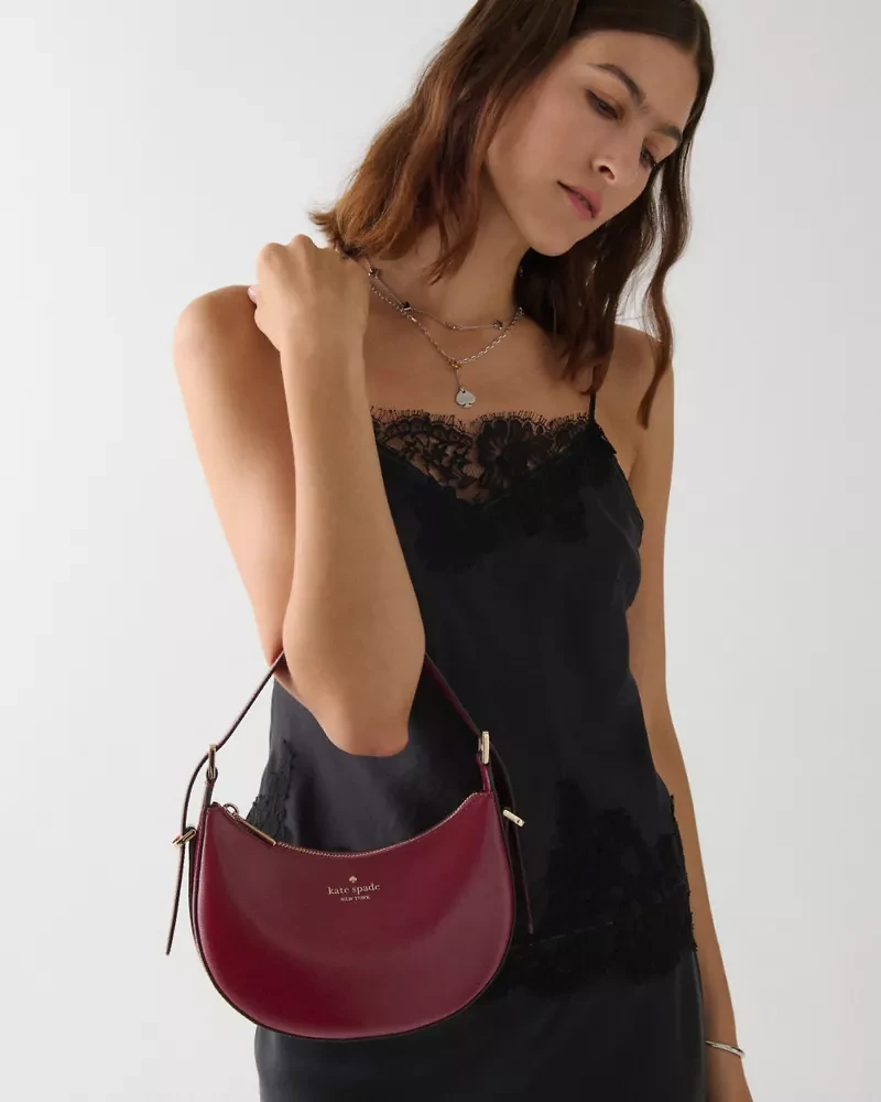 Nova Textured Patent Leather Small Crescent Shoulder Bag
