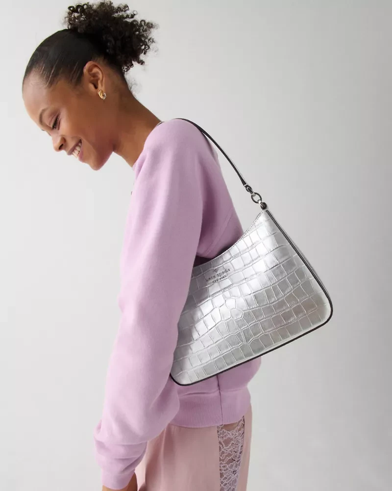 Margot Metallic Croc Embossed Convertible Shoulder Bag