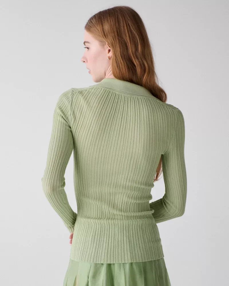 Sheer Long Sleeve Ribbed Polo