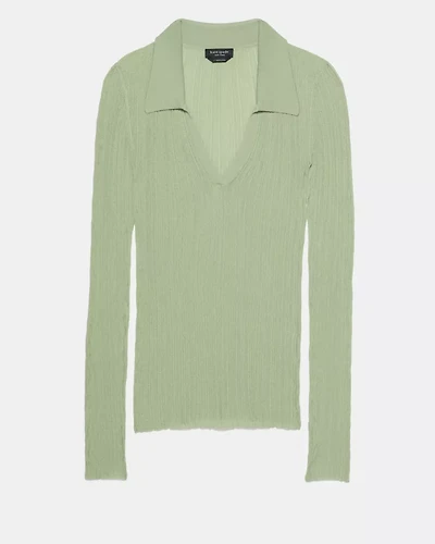 Sheer Long Sleeve Ribbed Polo