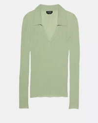 Sheer Long Sleeve Ribbed Polo