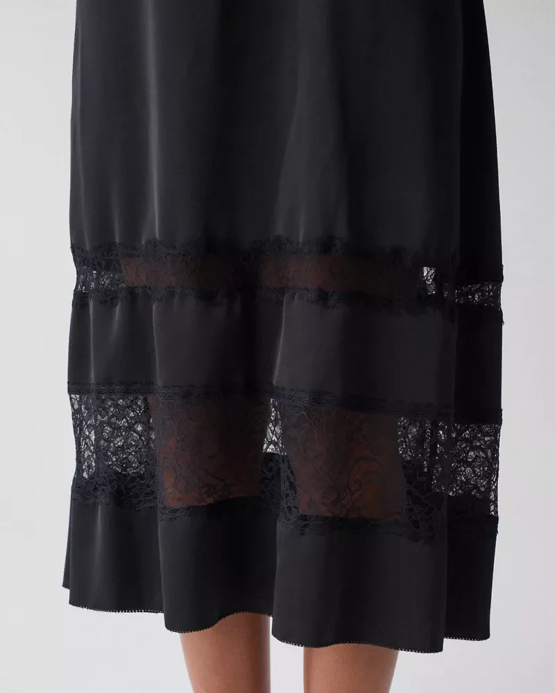 Lace Trim Satin Slip Dress