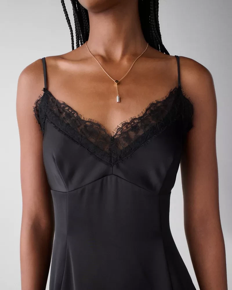 Lace Trim Satin Slip Dress