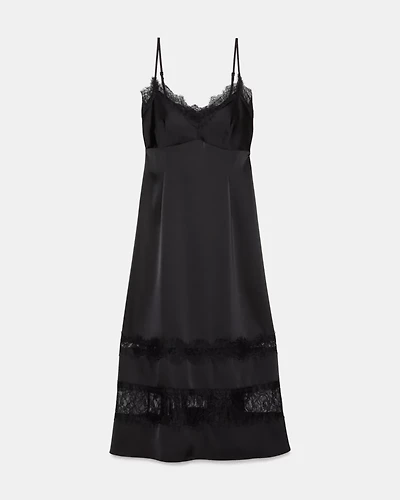 Lace Trim Satin Slip Dress