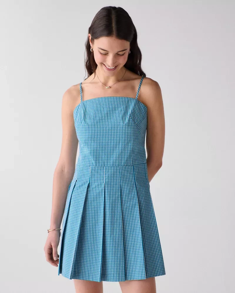 Gingham Open Back Pleated Dress