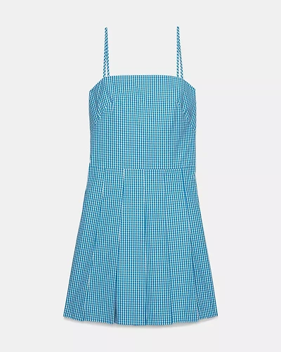 Gingham Open Back Pleated Dress