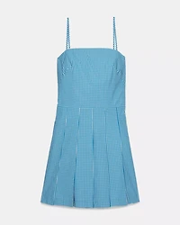 Gingham Open Back Pleated Dress