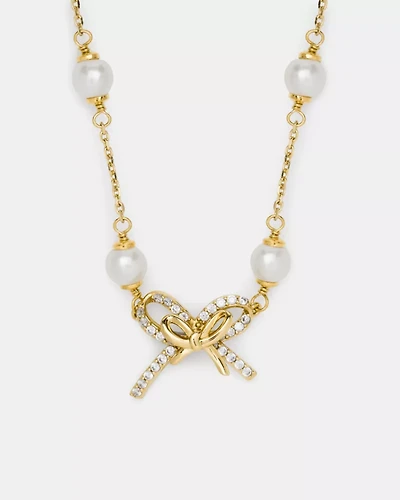 Girlie Pearlie Pearl Bow Scatter Necklace