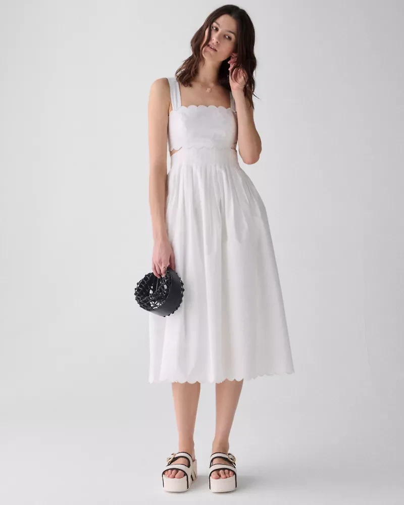 Scallop Open Back Midi Dress