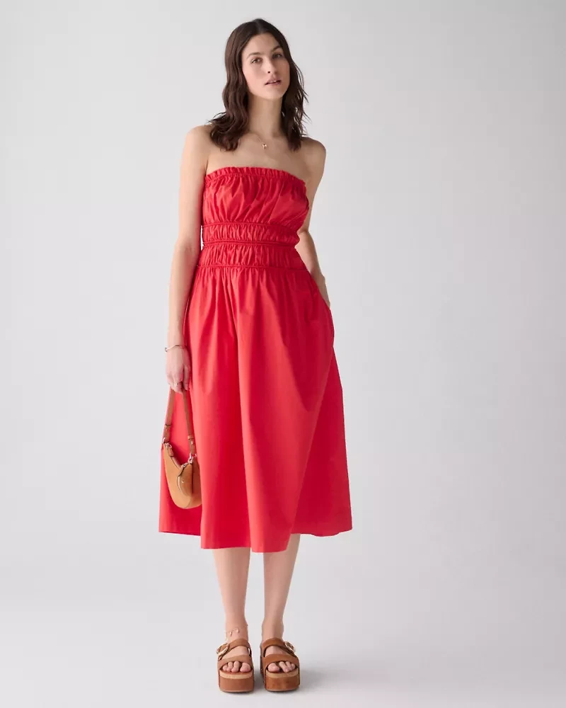 Smocked Strapless Midi Dress
