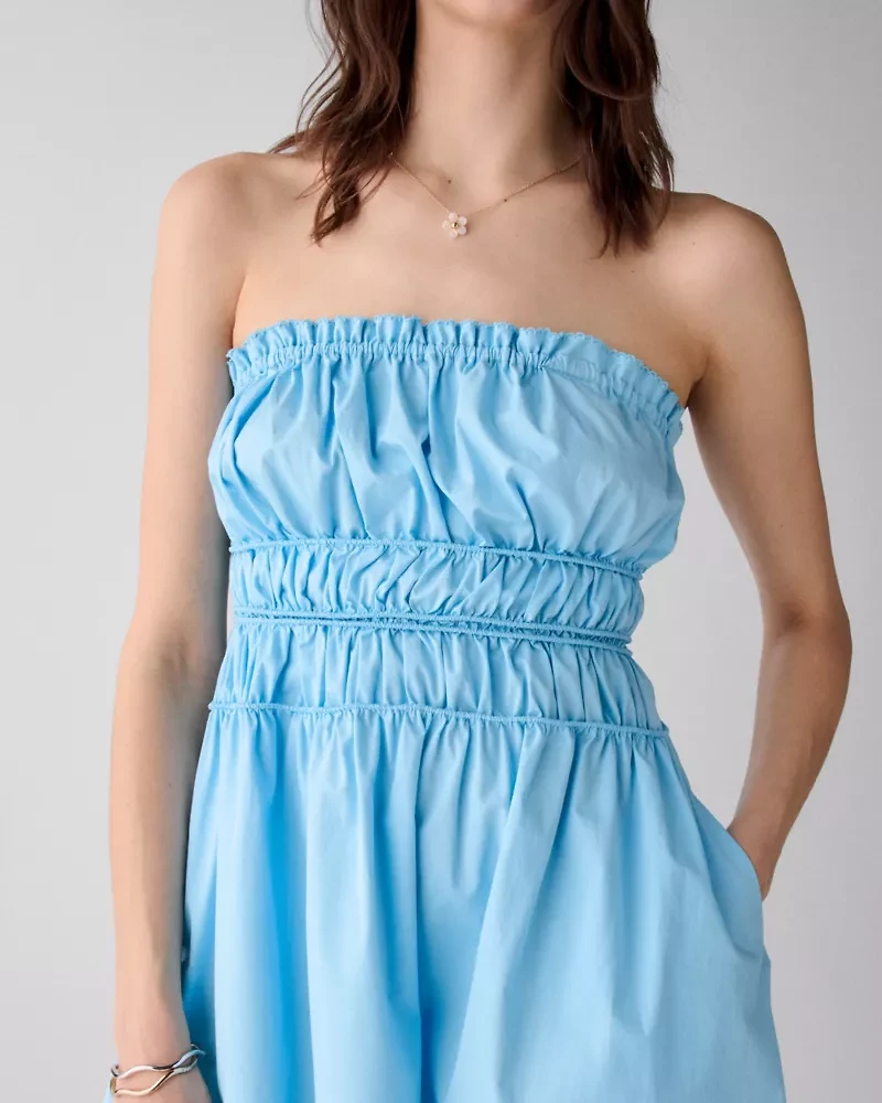 Smocked Strapless Midi Dress