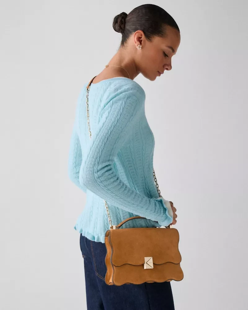 Deco Wavy Suede Chain Shoulder Bag