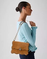 Deco Wavy Suede Chain Shoulder Bag