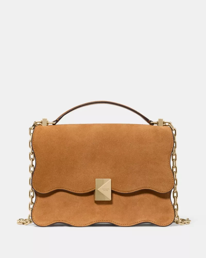 Deco Wavy Suede Chain Shoulder Bag