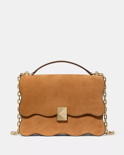 Deco Wavy Suede Chain Shoulder Bag