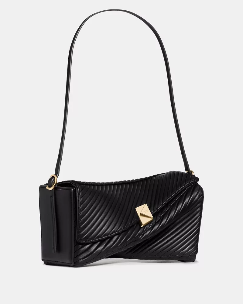 Deco Pleated Twisted Flap Shoulder Bag