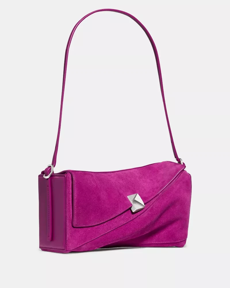 Deco Suede Twisted Flap Shoulder Bag