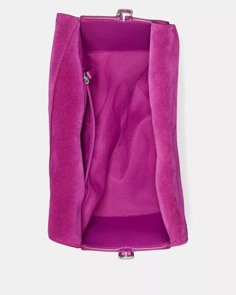 Deco Suede Twisted Flap Shoulder Bag