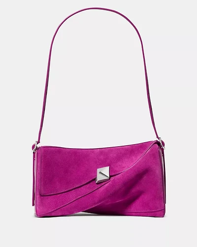 Deco Suede Twisted Flap Shoulder Bag