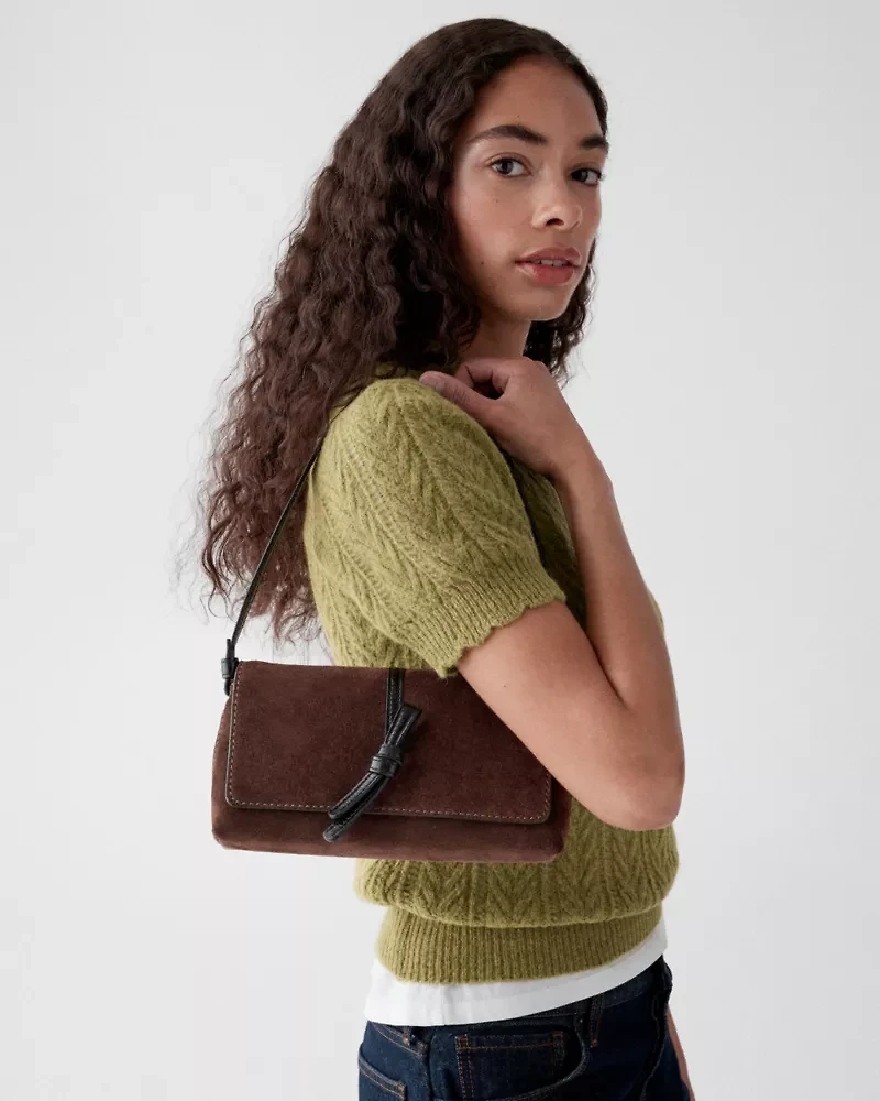 Loop Suede And Shiny Leather Small Flap Shoulder Bag