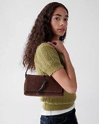 Loop Suede And Shiny Leather Small Flap Shoulder Bag