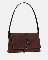 Loop Suede And Shiny Leather Small Flap Shoulder Bag