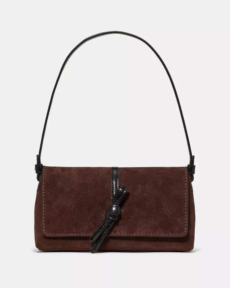 Loop Suede And Shiny Leather Small Flap Shoulder Bag