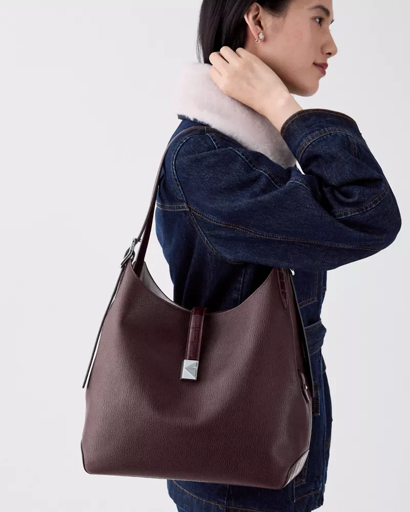 Deco Croc Embossed Large Shoulder Bag