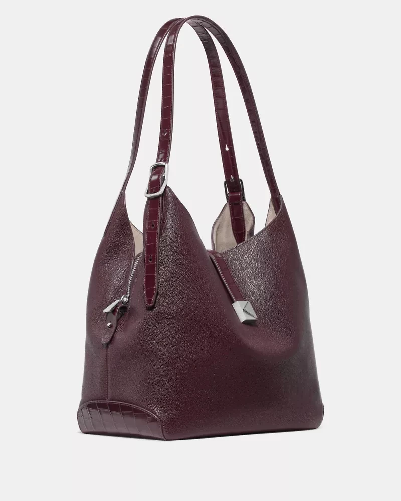 Deco Croc Embossed Large Shoulder Bag
