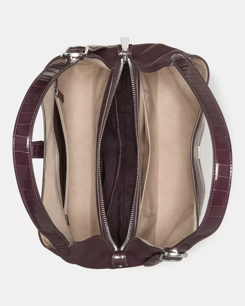 Deco Croc Embossed Large Shoulder Bag