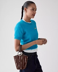 Halo Embellished Suede Mini Bucket Bag