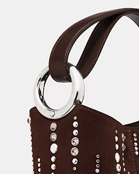 Halo Embellished Suede Mini Bucket Bag