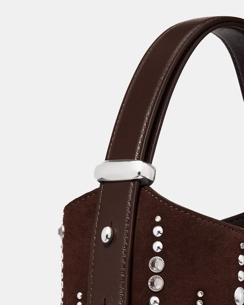 Halo Embellished Suede Mini Bucket Bag