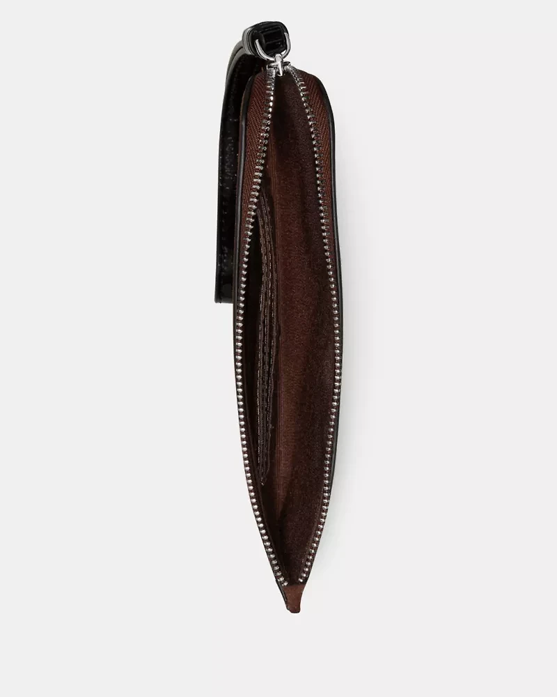 Zippy Suede And Shiny Leather Wristlet