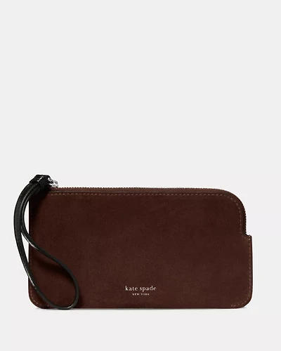 Zippy Suede And Shiny Leather Wristlet